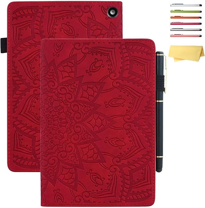 for Kindle Fire HD 8 Tablet (only Fits 10th Generation) &amp Fire HD 8 Plus 8 Case 2020 with Stand/Pencil Holder/Card Pocket/Elastic Band Embossed PU Leather Floral Cover Brown Peacock Flower