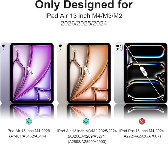 for iPad Air 13 inch M4/M3/M2 Case (2026/2025/2024Model A3268/A3269/A3271) Auto Sleep/Wake and Magnetic Closure Slim Trifold Stand Case PU Leather Cover Support Apple Pencil Pro Black