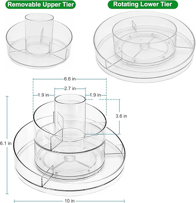 Taiuloo 360 Rotating Makeup Organizer, Clear Acrylic Lazy Susan Cosmetic Storage Turntable for Skincare, Perfume & Lipstick, Round Spinning Tray with Brush Holder for Vanity, Bathroom