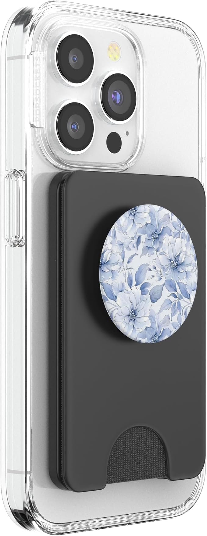 Blue White Floral Illustration Print PopSockets PopWallet for MagSafe
