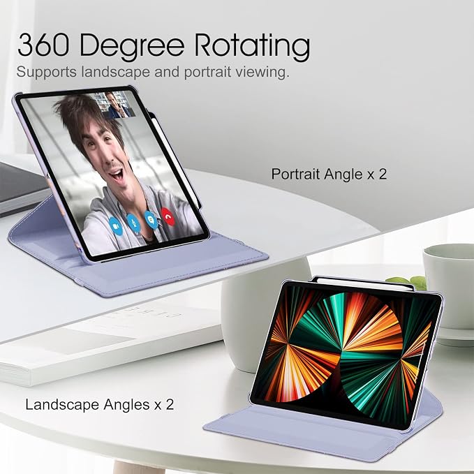 Fintie Rotating Case for iPad Pro 12.9-inch 6th/5th/4th/3rd Generation | 360° Swivel Stand Landscape &amp Portrait Viewing Shockproof Protective Cover Pencil Holder Auto Sleep/Wake Black
