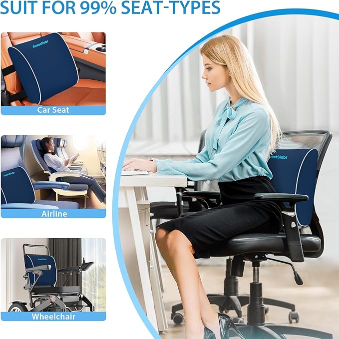 Lumbar Support Pillow for Office Chair, Car Seats and Home Desks, Ergonomic Back Support with Double Adjustable Straps, Machine Washable Cover, Gray