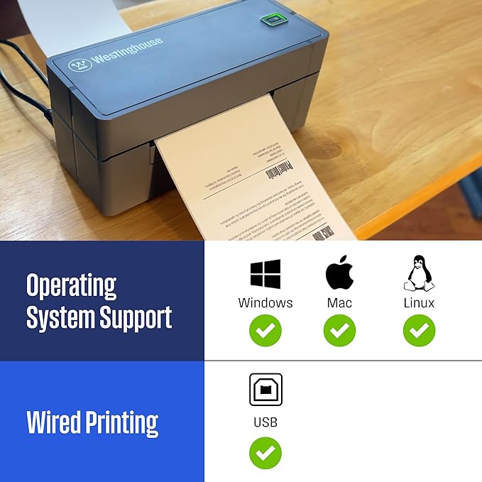 Westinghouse USB Shipping Label Printer for Mac & Windows, Compatible with USPS, UPS, FedEx, Ebay, Amazon, & More, Commercial Grade Thermal Label Printer for Shipping Packages, Includes Sample Labels