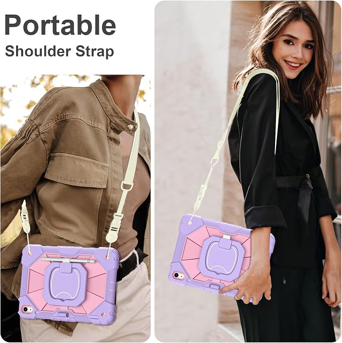 Scnioy Case for iPad (A16) 11th Generation 11 Inch (2025) / iPad 10th Generation Case 10.9 Inch (2022) with 360° Rotating Stand Screen Protector Pen Holder Shoulder Strap Black