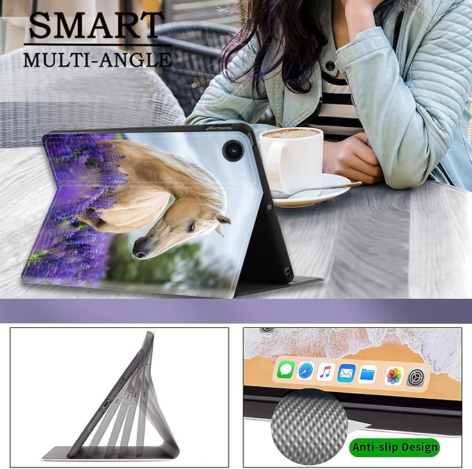 Case for Samsung Galaxy Tab A11 + Plus/A9 + Plus 11 Inch 2025/2023 Ultra-Thin Multi-Angle Protective Cover with Auto Sleep/Wake Black Cat and the Blue Flower