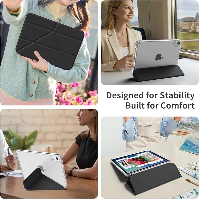 Case for iPad mini 7 (A17 Pro 2024) / iPad mini 6 2021 8.3 Inch | Slim Light Clear Anti-Yellow Transparent Back Cover Multi-Angle Stand Protective Case Auto Sleep/Wake (Black)