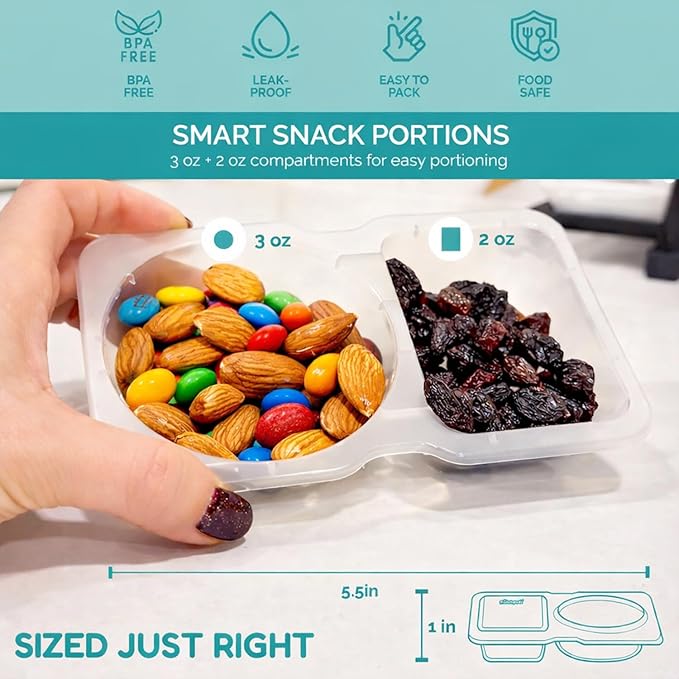Reusable Snack Containers with Lids 10Pcs, Portion control containers, Snack Pack Containers,2 Double Compartment Snack Containers for Kids On the Go Meals, Camping Condiment Snack Tray Prep