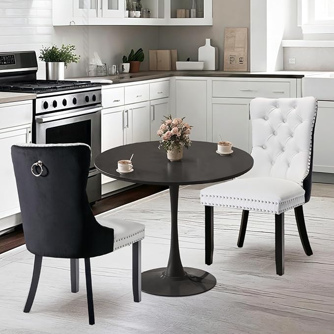 SoarFlash Kitchen Table and Chairs for 2, 24" Dining Table Set for 2 with Velvet Upholstered Chairs, 3 Piece Round Kitchen Table Set, Dining Room Table Set for Small Space, Apartment