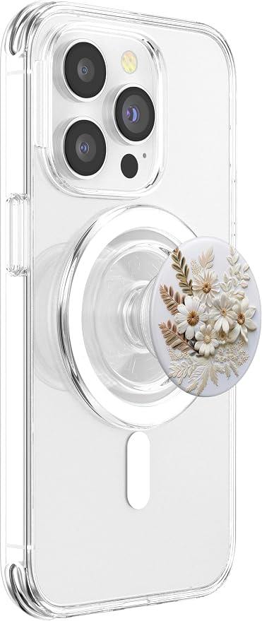 Beige Floral Flower Pattern On White Background PopSockets PopGrip for MagSafe
