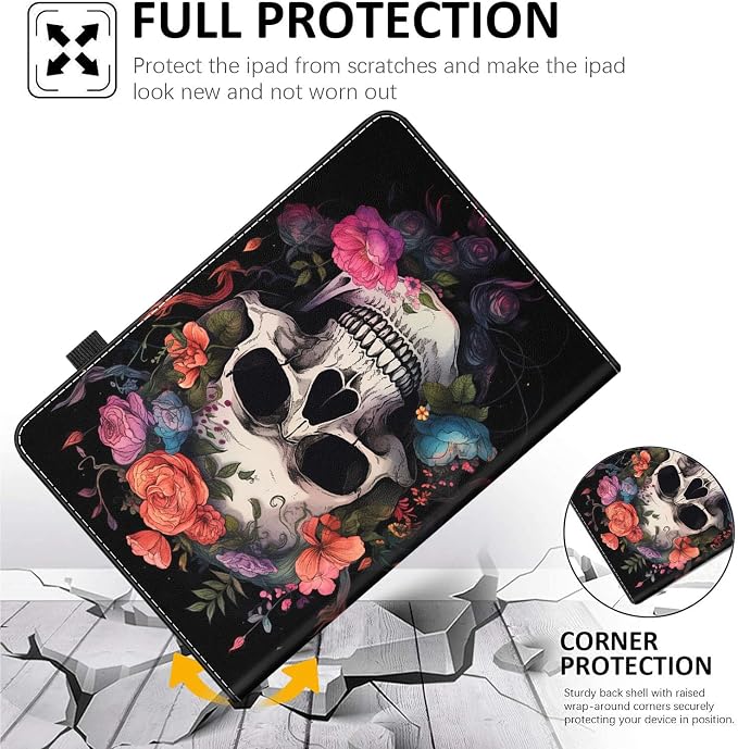 Case for All-New Amazon Fire HD 10 and 10 Plus Tablet (13th/11th Generation 2023/2021 Release) 10.1 Multi-Angle Smart Stand Cover Auto Sleep/Wake Skull and Fire