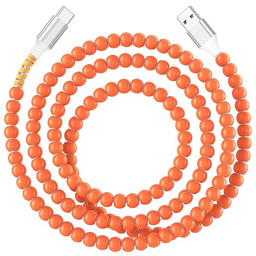 Jelanry 3FT USB-A to USB-C Fast Charging Cable Beaded &ampData Sync Women Girl | Cute kawaii beaded cable for iPhone 17/16/15 Samsung S26/S25/S24 Pixel iPad Fast charge for daily use office &amp tra