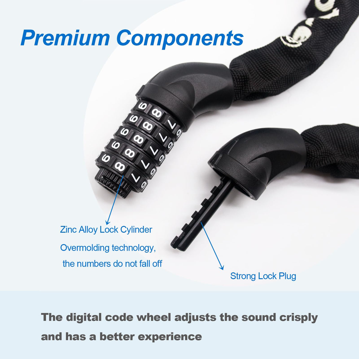 Monotre 5-Digit Resettable Combination Heavy Duty Anti-Theft Bike Chain Lock, 3.2ft Long Keyless Security Bike Lock with Reflective Strip for Bicycles, Scooters, Motorcycles, Doors