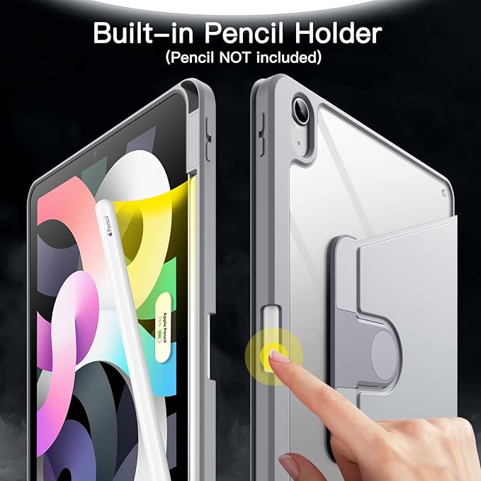 JETech Rotating Case ONLY for iPad Air 11-Inch M4/M3/M2 (2026/2025/2024) iPad Air 5/4 (2022/2020 5th/4th Generation 10.9-Inch) 360 Degree Rotation Protective Stand Cover Clear Back (Black)