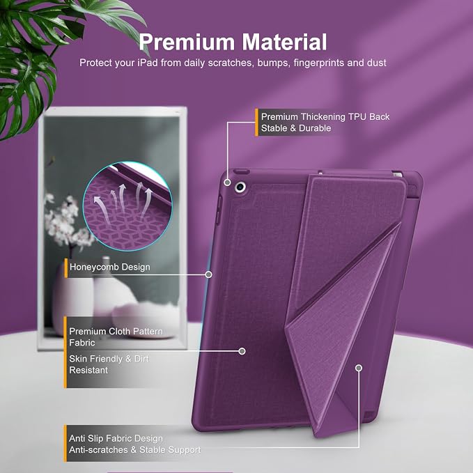 DTTO Foldable Case for for iPad 9th/8th/7th Generation 10.2-inch Black | Origami Magnetic Standing Cover with Pencil Holder，Vertical &amp Horizontal angles Auto Sleep/Wake
