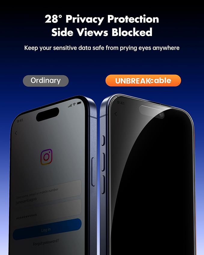 UNBREAKcable 2 Pack Privacy Screen Protector for iPhone 11 Pro Max/Xs Max Shatterproof Tempered Glass [True 28°Anti Spy] [9H Hardness] [Easy Installation] Protector for Apple 6.5