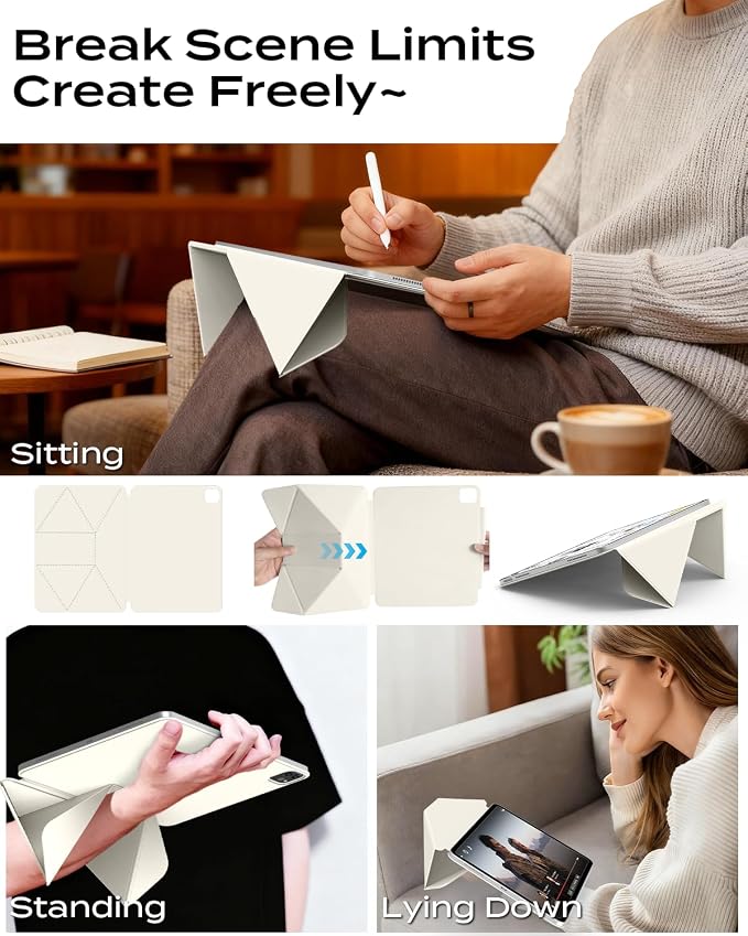 JKSML Dynamic Folio Case for iPad Air M4/M3/M2 11 &amp Air 4th/5th Gen 10.9 Detachable Pencil Holder 20+ Multi-Angle Origami Cover Slim &amp Ergonomic &amp Powerful Magnetic - Black