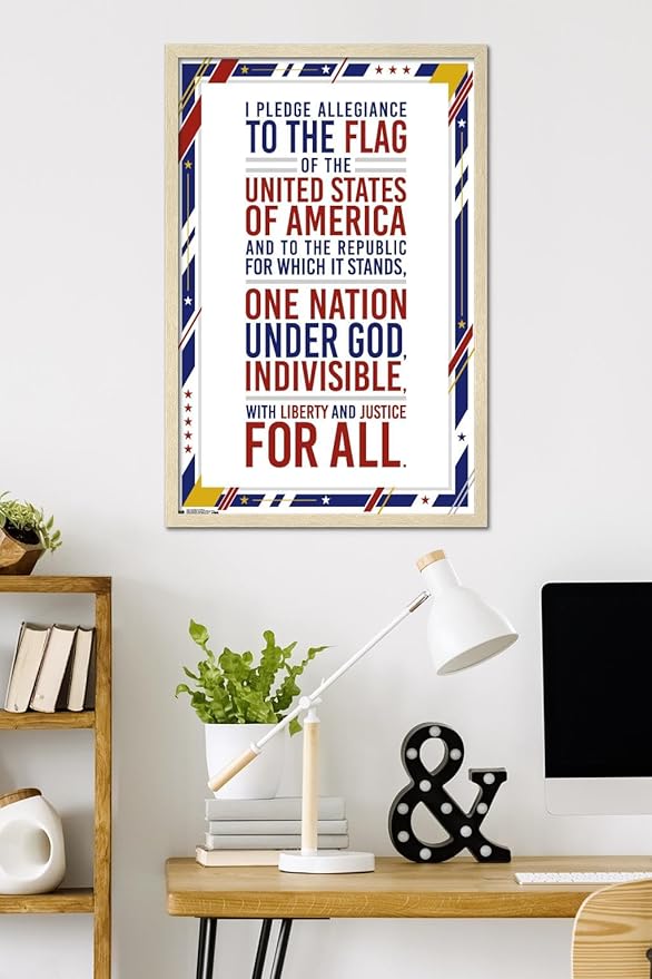 The United States Of America - Pledge Of Allegiance Wall Poster, 34L" x 22.4W", Blonde Framed Version
