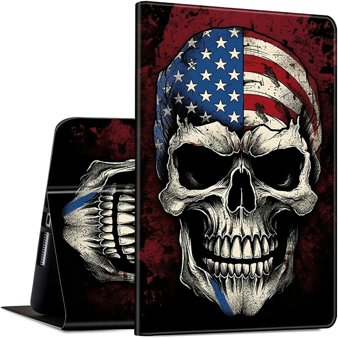 Slim Case for Amazon Kindle Fire Max 11 Case (13th Generation 2023 Release) 11 PU Leather Folio Stand Adjustable Smart Cover with Auto Wake/Sleep for Kindle Fire 11 TabletA American Flag Skull