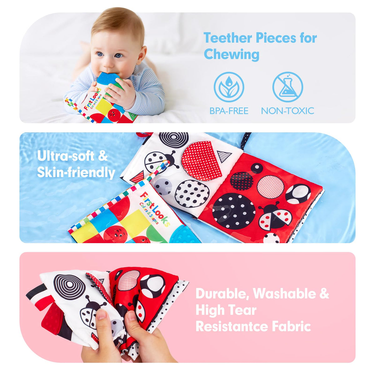hahaland Baby Books 0-6 Months - 2PCS Infant Toys 0-6m Tummy Time Babies Toy Newborn Toys High Contrast Visual Development Sensory Book Baby Girl Boy Shower Gift