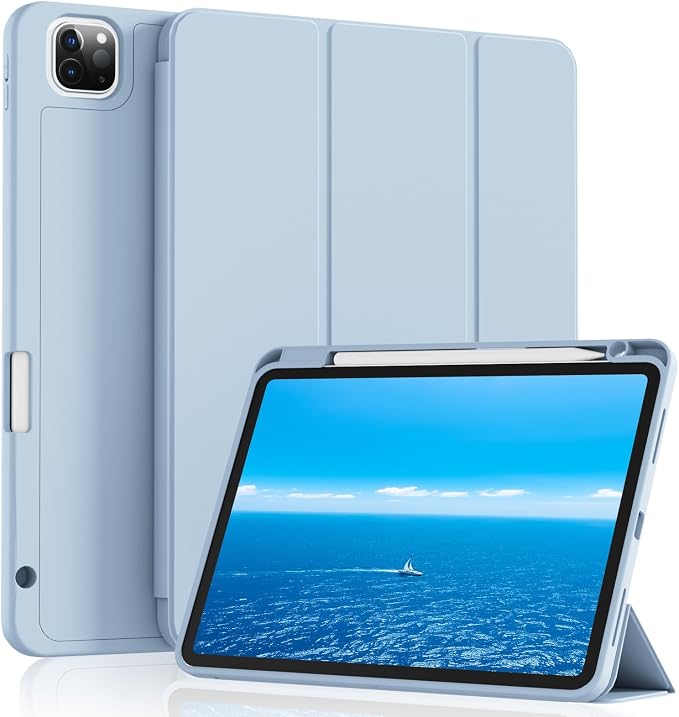 Case for iPad Pro 11 Inch 4th/3rd/2nd Generation 2022/2021/2020 | Slim Soft TPU Back Cover with Pencil Holder Three-Stage Folding Support Pencil Charging Auto Sleep/Wake Black