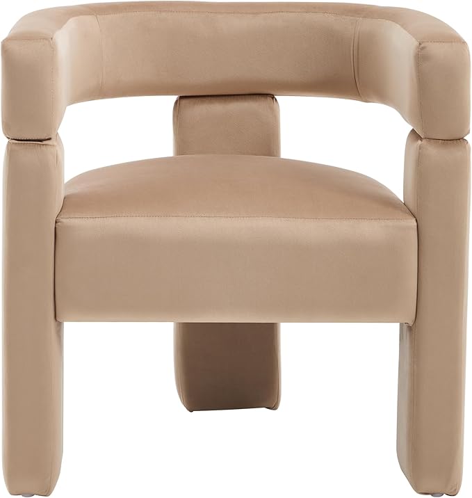 Modern Barrel Dining Chair Upholstered Velvet Dining Room Chair with Arms Comfy Side Chair for Kitchen/Living Room/Reception, Khaki