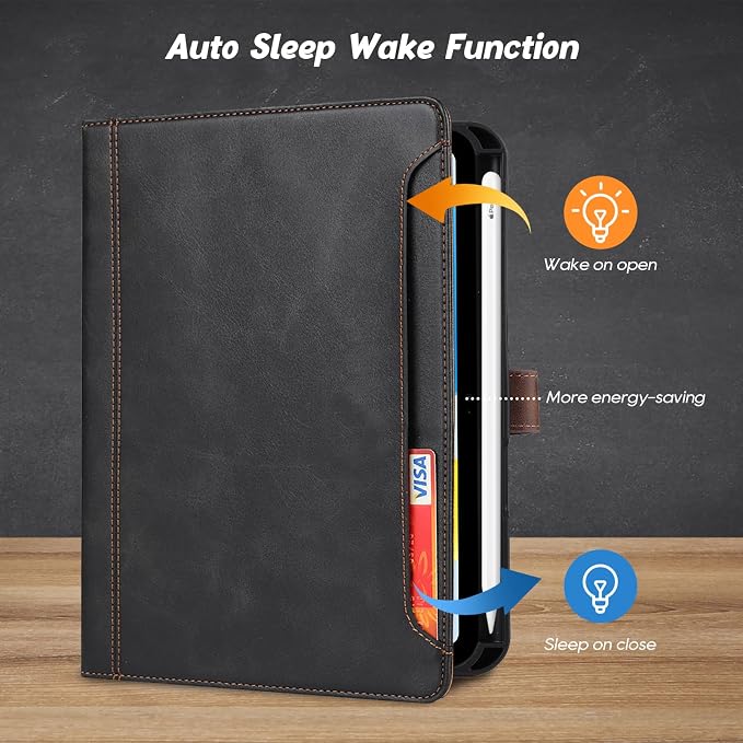 Flip Case for Apple iPad 10.2 9th 8th 7th Generation 2021/2020/2019 Pencil Holder Smart Cover Auto Sleep Wake Protective Documents Pocket Stand Snap Closure Case for iPad 10.2 Inch Black