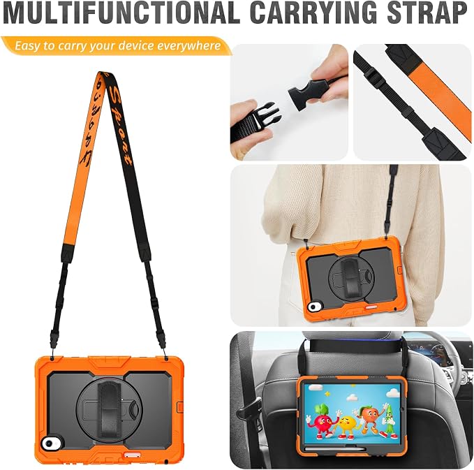 HXCASEAC Case for Samsung Galaxy Tab S10+ Plus / S9 Fe+ / S9+ 5G 12.4 inch Protective with Screen Protector/S Pen Holder/ 360 Rotating Stand Hand Strap - Black