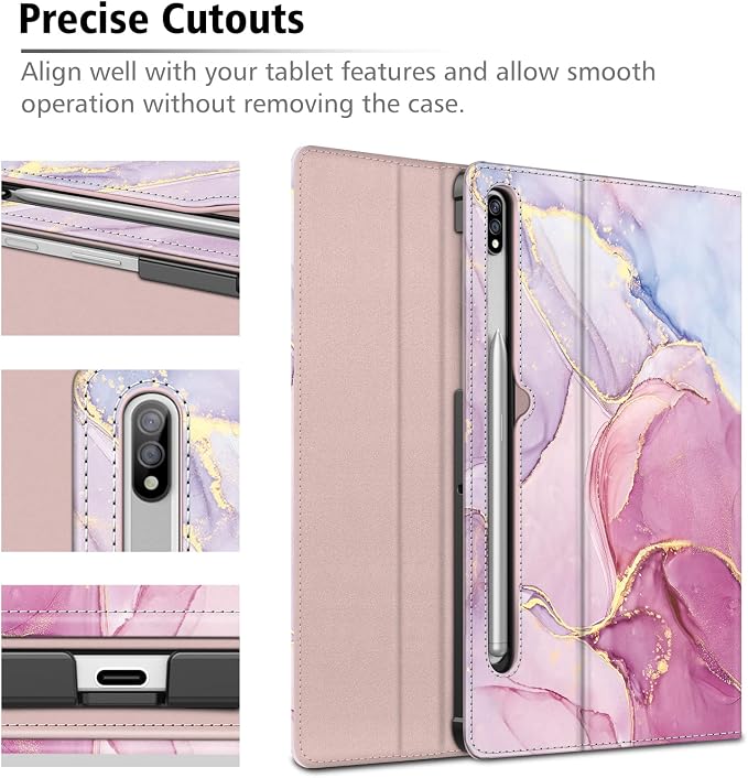 Fintie Portfolio Case for Samsung Galaxy Tab S8/Tab S7 11 Inch | Multiple Angles Business Cover with Pocket Built-in S Pen Holder Auto Sleep/Wake Dreamy Marble