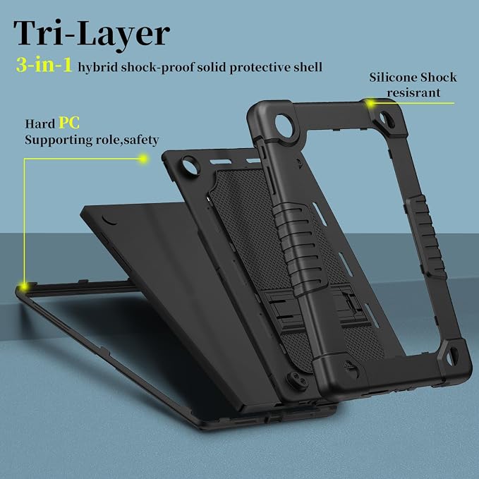 for T-Mobile Revvl Tab 2 Tablet Case with Tempered Glass Screen Protector Revvl Tab 2 Heavy Duty Shockproof Protective Case Stand Shoulder Strap for T-Mobile Revvl Tab 2 (Black&amp2Pcs)