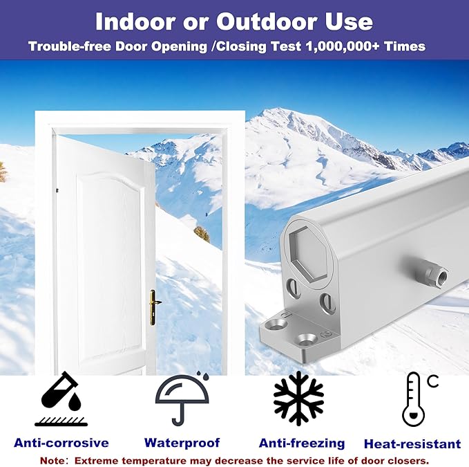 Jayseon Automatic Door Closer for Home & Commercial Door Closer, Fits 99~143 lb Weight, Hydraulic Auto Closers Silent for Residential or Light Commercial, Aluminum Silver