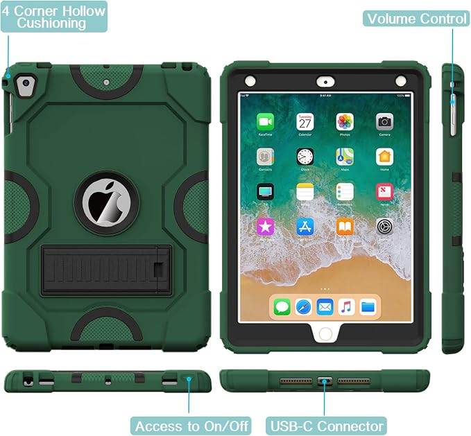 ZoneFoker Case for iPad 6th/5th Generation (9.7 Inch 2018/2017 Model) iPad Air 2 / 1st iPad Pro 9.7 Heavy Duty Shockproof Rugged Protective Case Alpine Green