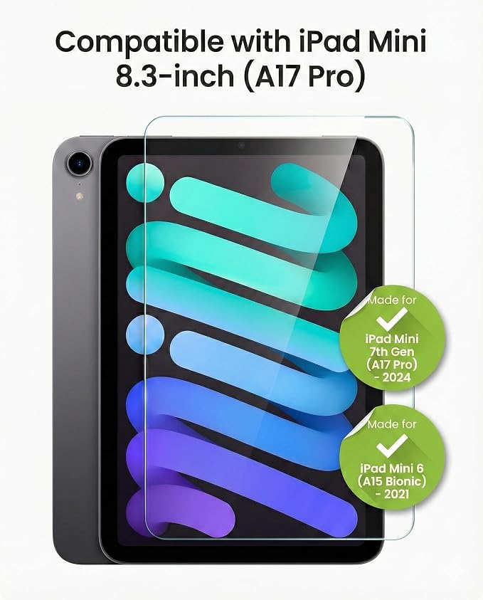 ZAGG Glass Elite iPad Mini 7 &amp 6 Screen Protector 8.3” Tempered Glass – 5X Stronger Scratch Resistant Easy Install Case Friendly Compatible with iPad Mini A17 Pro 2024 &amp Mini 6 2021