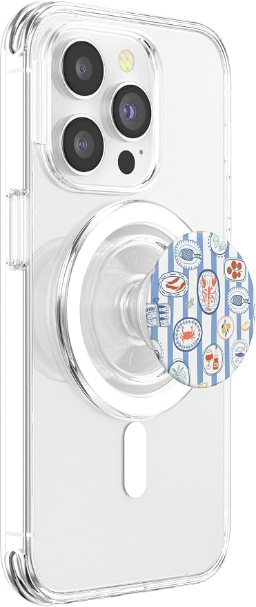 Stripes Collage Retro Seaside Sardine Crab Cocktail PopSockets Adhesive PopGrip