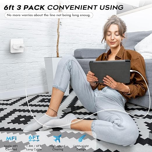 Fast USB C Charger Block3Pack Long 6FT USBC to USBC Cable iPad Cord 20W iPhone 17 Pro Max Charger Travel Plug Fast Charging for iPhone 17/17 Air/17 Pro/16/16e/16 Pro/16Plus/15/15Pro/Pro Max/PlusiPad