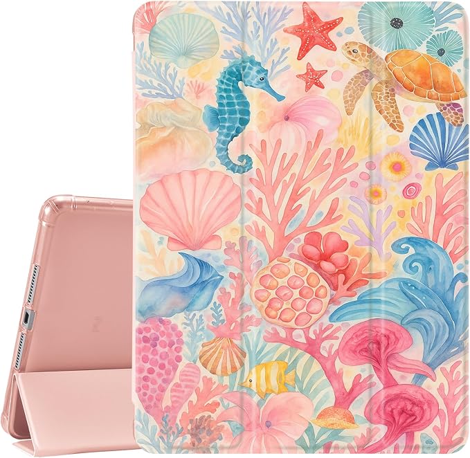 JOYLAND Pink Bow Compatible with iPad 6th/5th Generation (2018 2017 Model 9.7 Inch)iPad Air 2/Air 1 (9.7 Inch) with Pencil Holder-Trifold Stand Protective Cover with Soft TPU BackBlack
