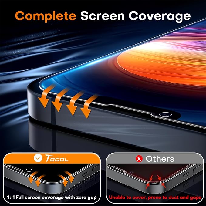 TOCOL for iPhone Air Screen Protector 9H Hardness Military Grade Shatterproof HD Tempered Glass Full Coverage Easy Installation 2 Pack