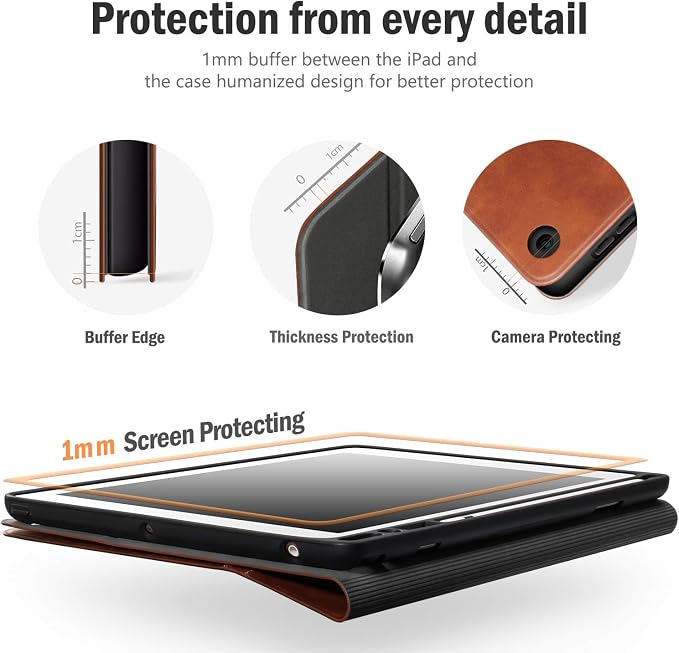 Antbox Case for iPad 9th Generation/iPad 8th/7th Generation 10.2'' Black | Built-in Pencil Holder Vegan Leather Auto Sleep/Wake