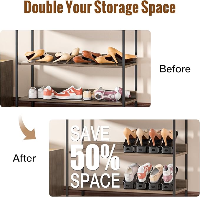 Neprock Shoe Slots Organizer,Shoe Storage Organizer Shoe Rack for Closet Organization,Shoe Slots Organizer De Zapatos Shoe Hoder Space Saver for Entryway(12 Pack)(Black)