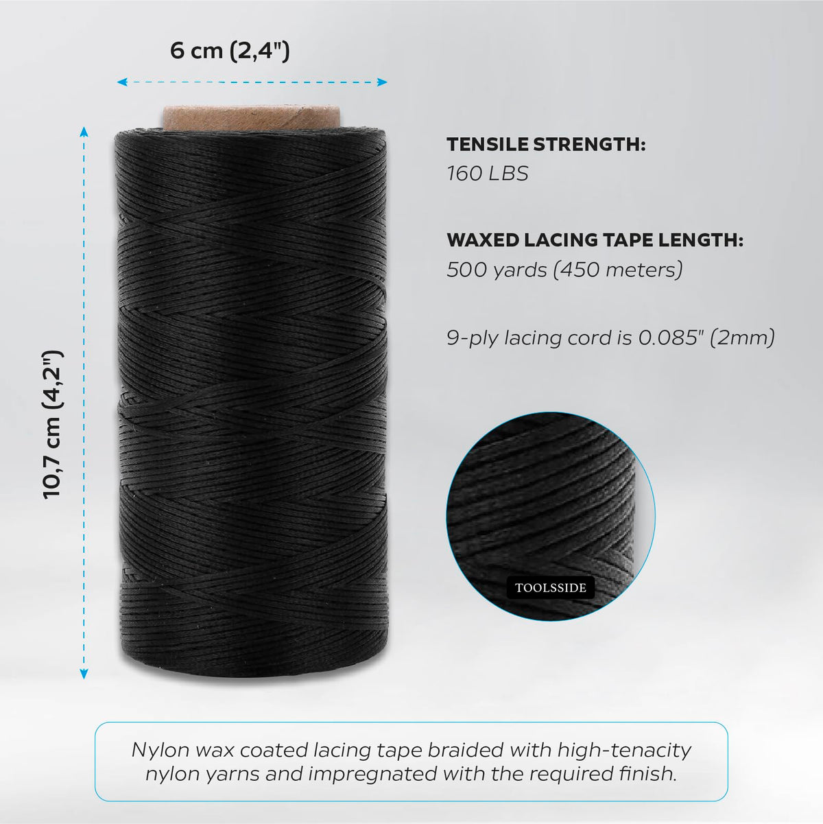 9-Ply Black Waxed Twine 1500 Feet/500 Yard Wax Lacing Cord Nylon - 1 Roll