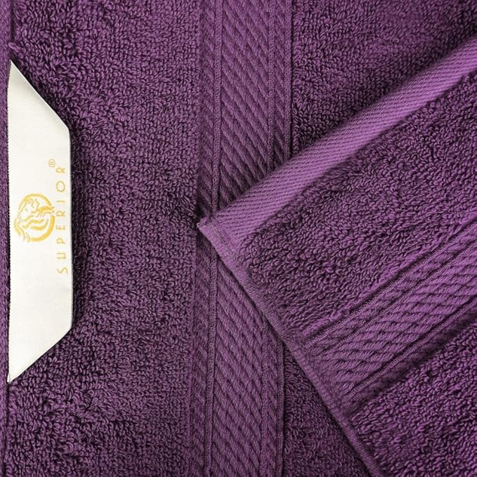 Superior Egyptian Cotton Pile Hand Towel Set of 4, Ultra Soft Luxury Towels, Thick Plush Essentials, Absorbent Heavyweight, Guest Bath, Hotel, Spa, Home Bathroom, Shower Basics, Plum