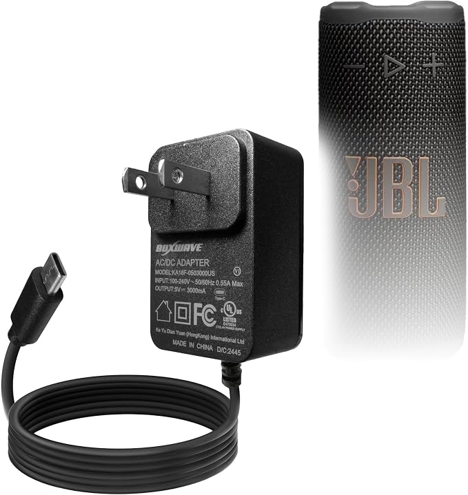 BoxWave Charger Compatible with JBL Grip - Wall Charger Direct (15W) Rapid Charge Your Device with Built-in 3ft Cable