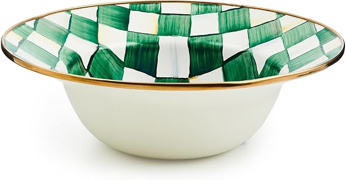 MACKENZIE-CHILDS Enamel Serving Bowl, Enamel Serveware Bowl, 12 Inches, Green-and-White Emerald Check