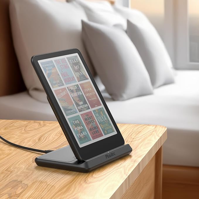 PlusAcc Wireless Charging Dock for Kindle Paperwhite Signature &amp Phones | Colorsoft Signature Edition Foldable Charger Stand Compatible with iPhone 15 Pro Max
