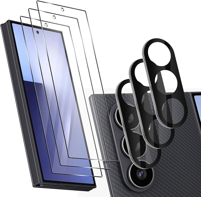 Orzero (3+3) Compatible for Samsung Galaxy Z TriFold 3 Pack Front Screen Protector + 3 Pack Camera Lens Protector Tempered Glass 9H High Definition Anti-Scratch Bubble-Free