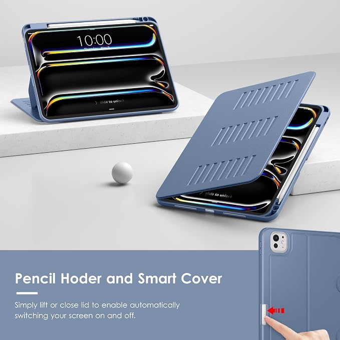 VIKESI Case for iPad Pro 11 inch (M5/M4) 2025/2024Multiple Angles Magnetic Stand CoverShockproof BackPencil Holderand Auto Sleep/WakeBlack