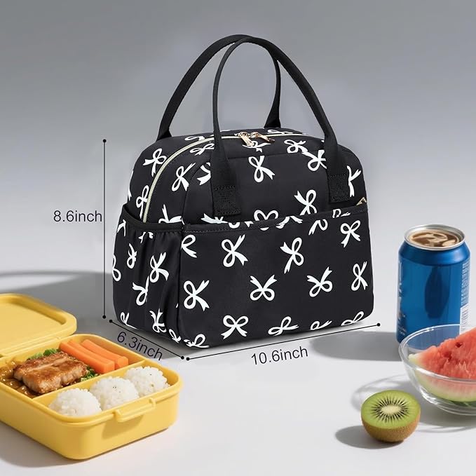 CAMTOP Lunch Box for Women Men Insulated Lunch Bag Lunch Tote Bag Leakproof Thermal Cooler Large Capacity for Travel Work School Picnic (White Bow)
