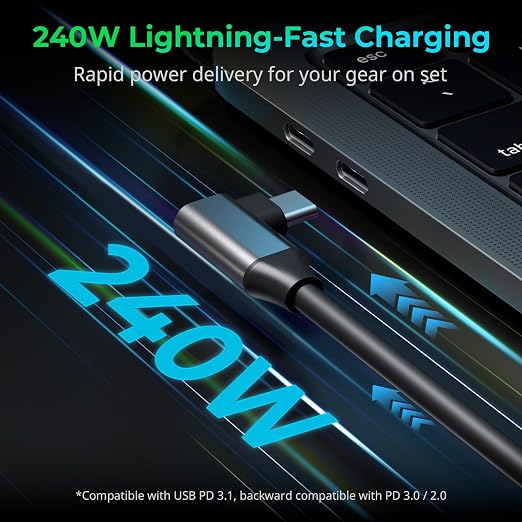 SMALLRIG USB4 40Gbps USB-C Cable 240W PD 3.1 Fast Charging 8K@60Hz Video 100cm/39.4in Straight to Angled Connectors with Cable Tie for MacBook Pro for iPad Pro for iPhone 17/16/15 Series - 5732