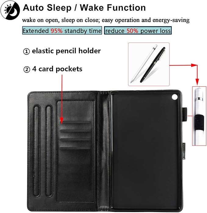 Kindle Fire HD 8 Tablet Case (8th/7th/6th Generation)Smart Stand Synthetic Leather Cover with Auto Wake/Sleep [Card &amp Pencil Holder] for 8 Amazon Fire HD 8 (2018/2017/2016) Blue Sea Beach