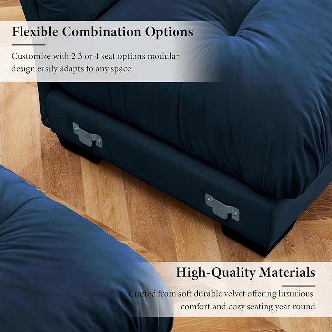 130" Oversized 3 Seater Modular Sectional Sofa, Blue Large Sectional Couch for Living Room, Velvet Cloud Couch with 5 Pillows, Deep Seat Sofa