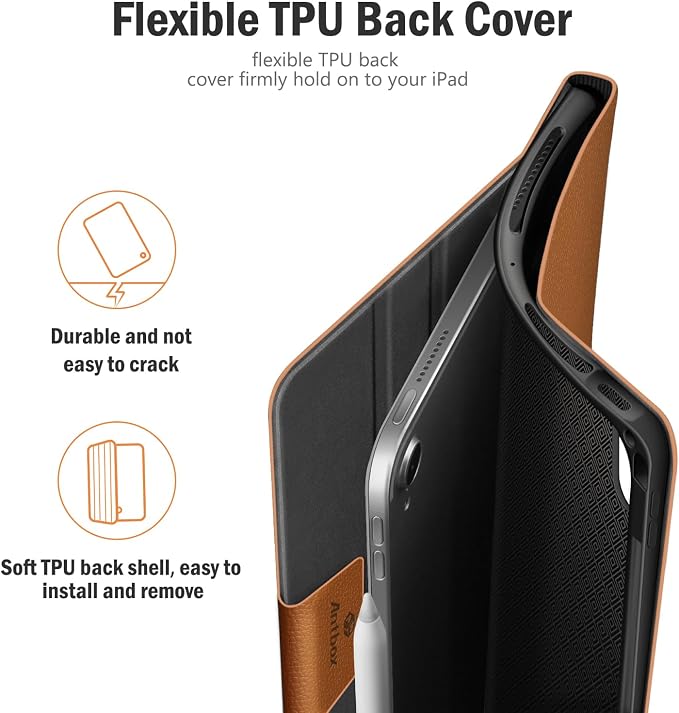 Antbox Case for iPad Air 11-inch M4/M3/M2 (2026/2025/2024) iPad Air 5th/4th Generation 10.9'' Vegan Leather with Pencil Holder Typing Angle Auto Sleep/Wake Muti-Stand (Black)